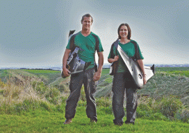 Chris McFadzean and colleague Lisa Irving with the Trimble UX5 UAS.