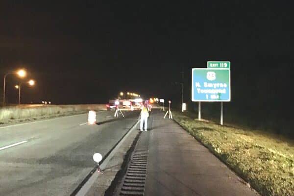 Pennoni conducts night scanning operations on Route 1 outside Smyrna, Delaware to identify slab locations for a weigh-in-motion station.