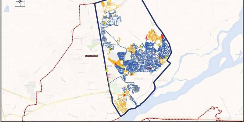 In our system map, the existing situation of the water supply network is shown as aligned with a city boundary.