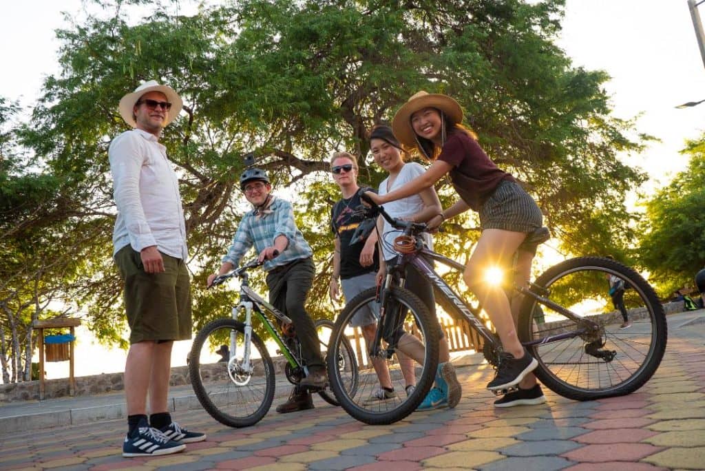 The research team in San Cristobal Island, the Galapagos. From left, Daniel Zünd, Sam Joyce, Ryan Cutter, Amy Tian, and Jein Park. © Amy Tian