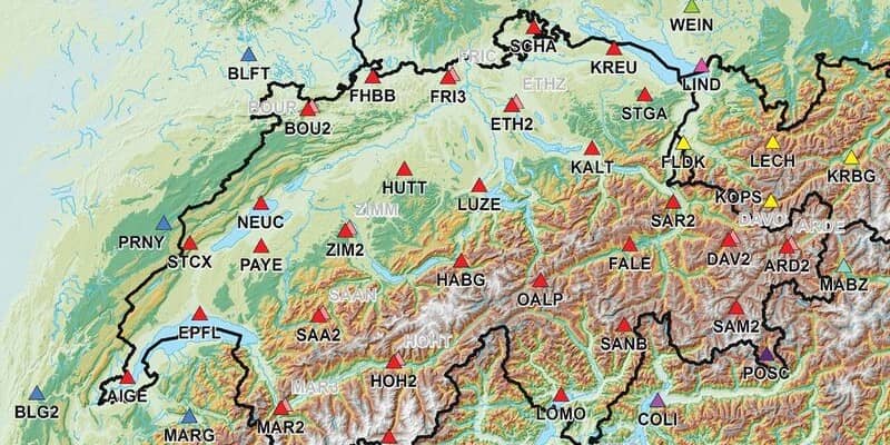 SWIPOS holds the distinction of being the first real-time GNSS network to cover an entire country. In addition to the 31 stations of the Swisstopo AGNES array, data is used from adjacent networks in Italy, France, Austria, and Germany by data-sharing agreements.