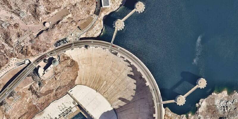 Nearmap high-resolution aerial imagery of the Hoover Dam at 2.8" GSD.