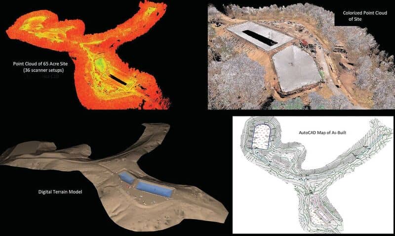 Scanning provided more than 50% total savings in labor over conventional survey methods for this 65-acre topographic survey. Credit: Allegheny Surveys.