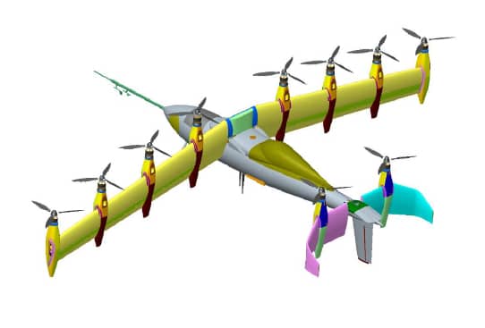 An illustration of Nasa's GL-10 VTOL.