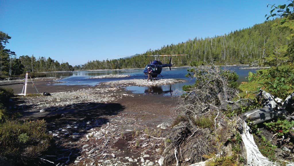 Using a helicopter allows Terra to set up GPS control points in a location that would not be accessable.  This greatly increases the accuracy and efficiency of the survey.