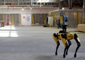 Boston Dynamics’ robot dog Spot waits to be called into use in a reconstruction project at Denver International Airport.