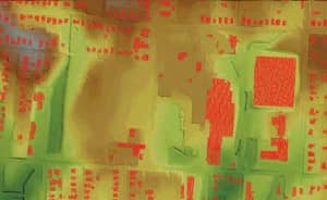 Individual lidar points were classified as buildings prior to the vector extraction process to create the building outlines.