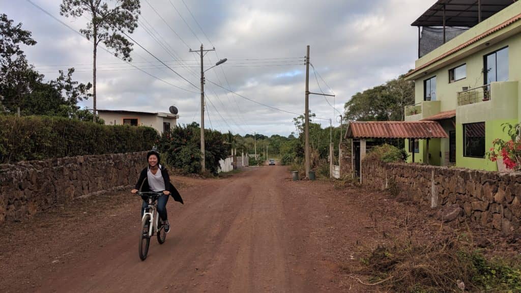 Biking to capture street imagery in the Galapagos. © Chris Beddow