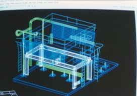 AutoCAD representation of equipment and structure created from scans. Scans were modeled in Cyra’s point cloud software and the model was exported to AutoCAD.