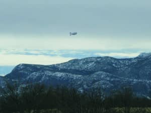 A Raven Aerostar flying over Fort Huachuca, Arizona during a high-elevation flight test. Courtesy of Raven Aerostar.