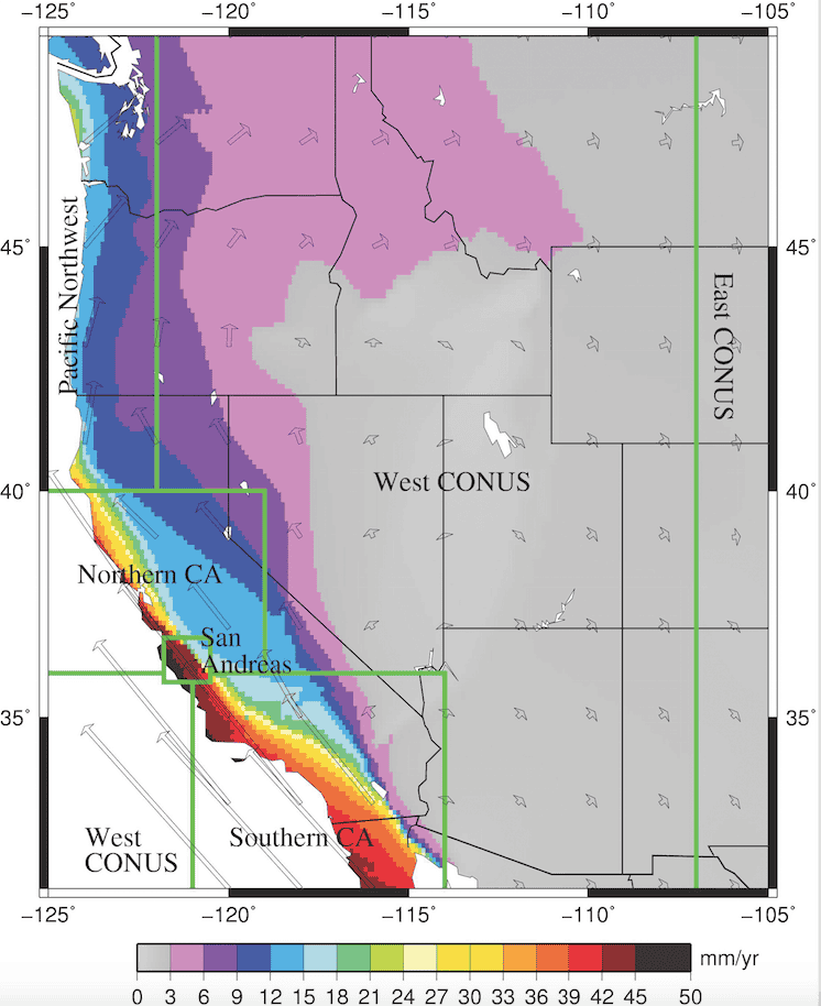 Above: Horizontal velocities in western CONUS relative to the NAD_83(2011) realization of the North American Datum of 1983. Credit: NOAA. Horizontal velocities in eastern CONUS relative to the NAD_83(2011) realization of the North American Datum of 1983. Credit: NOAA.