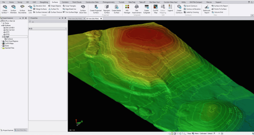 Note the flight lines, ground control points (GCP), and photo points. Tie points and orthophotos are generated, minor adjustments made, clouds merged, and then export back to TBC for 3D model generation (below), digitizing, and design work.Derek Baxter, senior surveyor with Johnson, Poole and Bloomer, in Glasgow, Scotland, shows that launching Delair’s UX11 mapping drone is almost as easy as throwing a Frisbee.