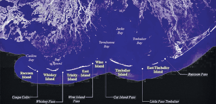 The Barrier Islands off the Gulf Coast are threatened by coastal land loss.