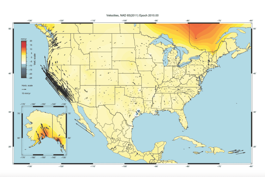 Site velocities with respect to NAD 83(2011) epoch 2010.00. Credit: National Oceanic and Atmospheric Administration (NOAA).