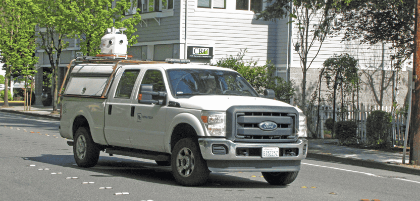 A mobile mapping rig of the engineering consulting firm Tetra Tech; the crew mapped the entire 288 miles of roadways in the city of Redmond, Washington in six days of driving.