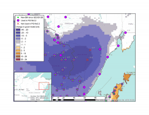 Figure 3: NE Wisconsin area showing resulting residual values (in cm) if the model were completed today.